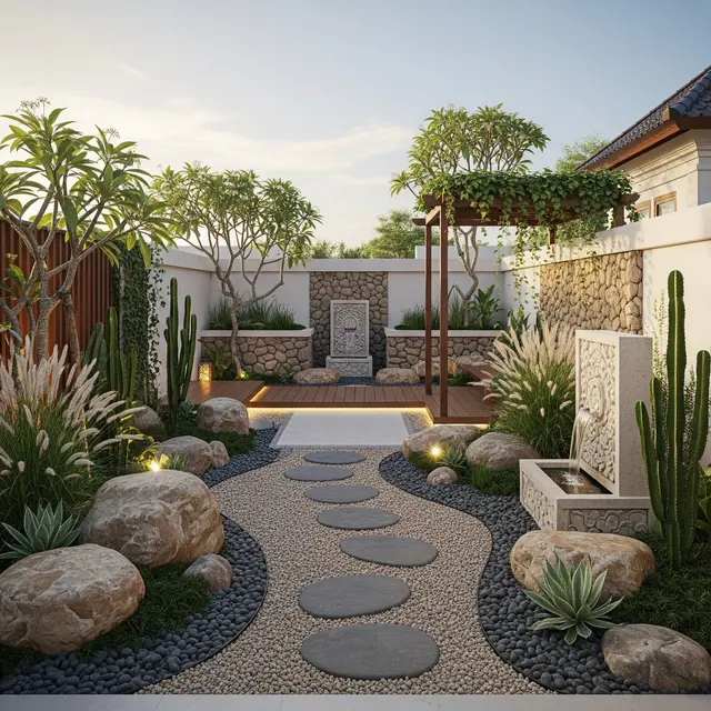 Taman Kering Bernuansa Resort di Lahan Sempit (AI Generated)