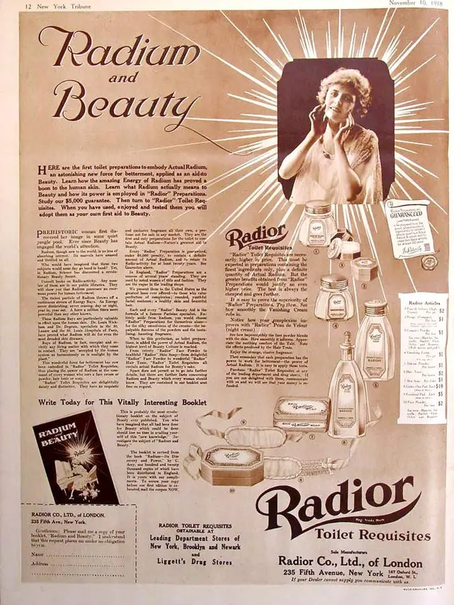 Iklan kosmetik radioaktif dari 1918. (New York Tribune Magazine / Wikimedia Commons)