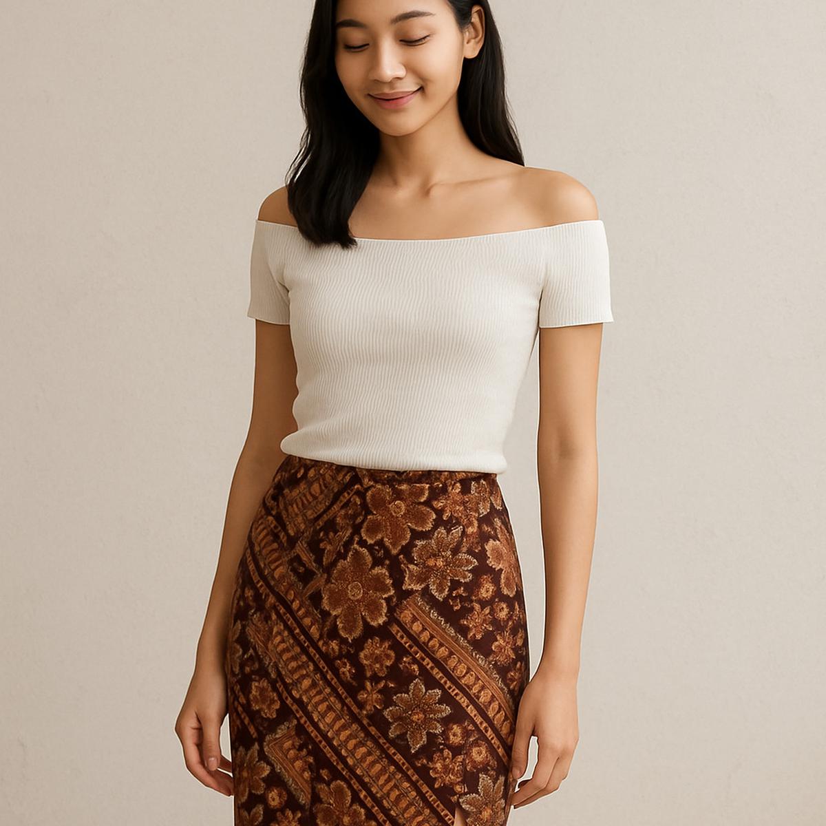 Rok Span Batik Belah Samping dengan Atasan Sabrina