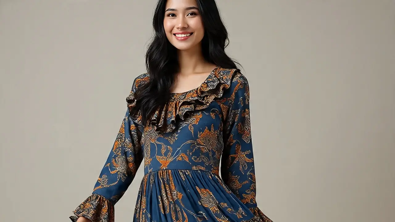 Batik Lengan Ruffle untuk Wanita Feminim