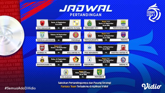 Jadwal dan Live Streaming BRI Liga 1 Pekan Kelima di Vidio, 27-29 September 2021