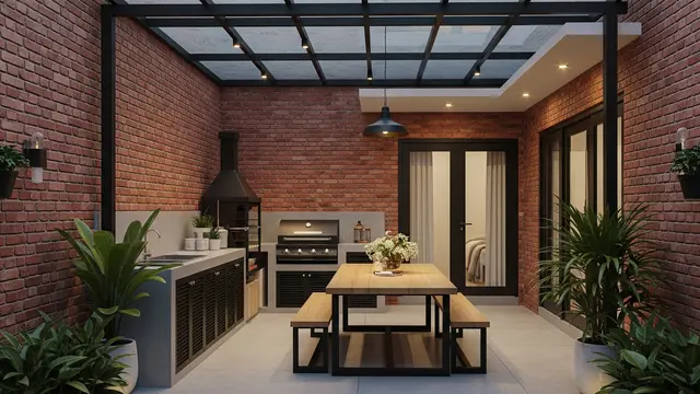 Teras Belakang dengan Dapur Outdoor