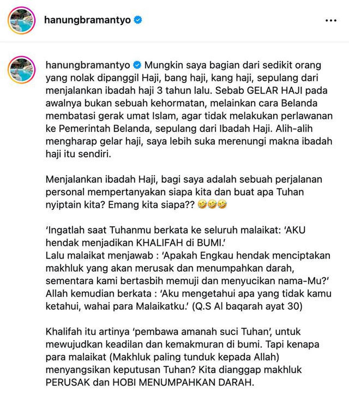 3 Alasan Hanung Bramantyo Ogah Dipanggil Haji, Ngaku Masih Jauh dari Harapan Tuhan