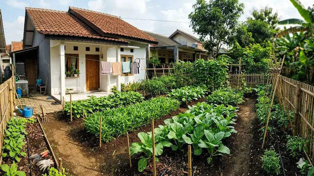 Rumah Kecil Type 45 dengan Kebun Sayur Belakang Rumah (Foto: Gemini AI)