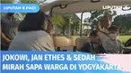 Habiskan waktu lebaran di Yogyakarta, Presiden Jokowi menyapa warga sekitar Istana Kepresidenan Yogyakarta. Presiden ajak dua cucunya Jan Ethes dan Sedah Mirah, bagikan kaos ke warga.