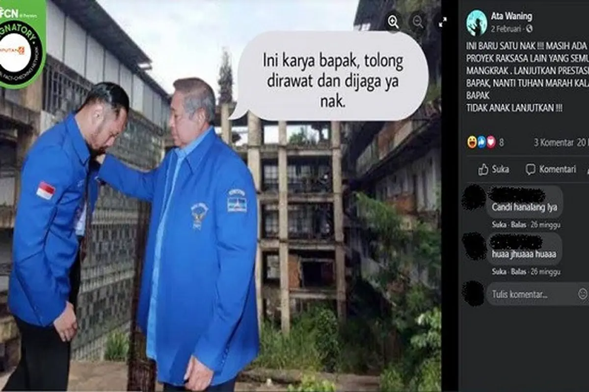 Gambar Tangkapan Layar Foto yang Diklaim SBY Berpesan ke AHY Rawat Wisma Atlet Hambalang (sumber: Facebook).