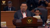 Tim Hukum Prabowo-Gibran, Otto Hasibuan di Gedung Mahkamah Konstitusi (MK) Jakarta, Kamis (28/3/2024). (Liputan6.com/Radityo Priyasmoro)