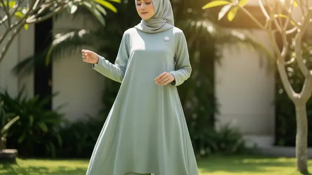 Model Set Tunik Polos dengan Celana Kulot untuk Baju Lebaran Simpel