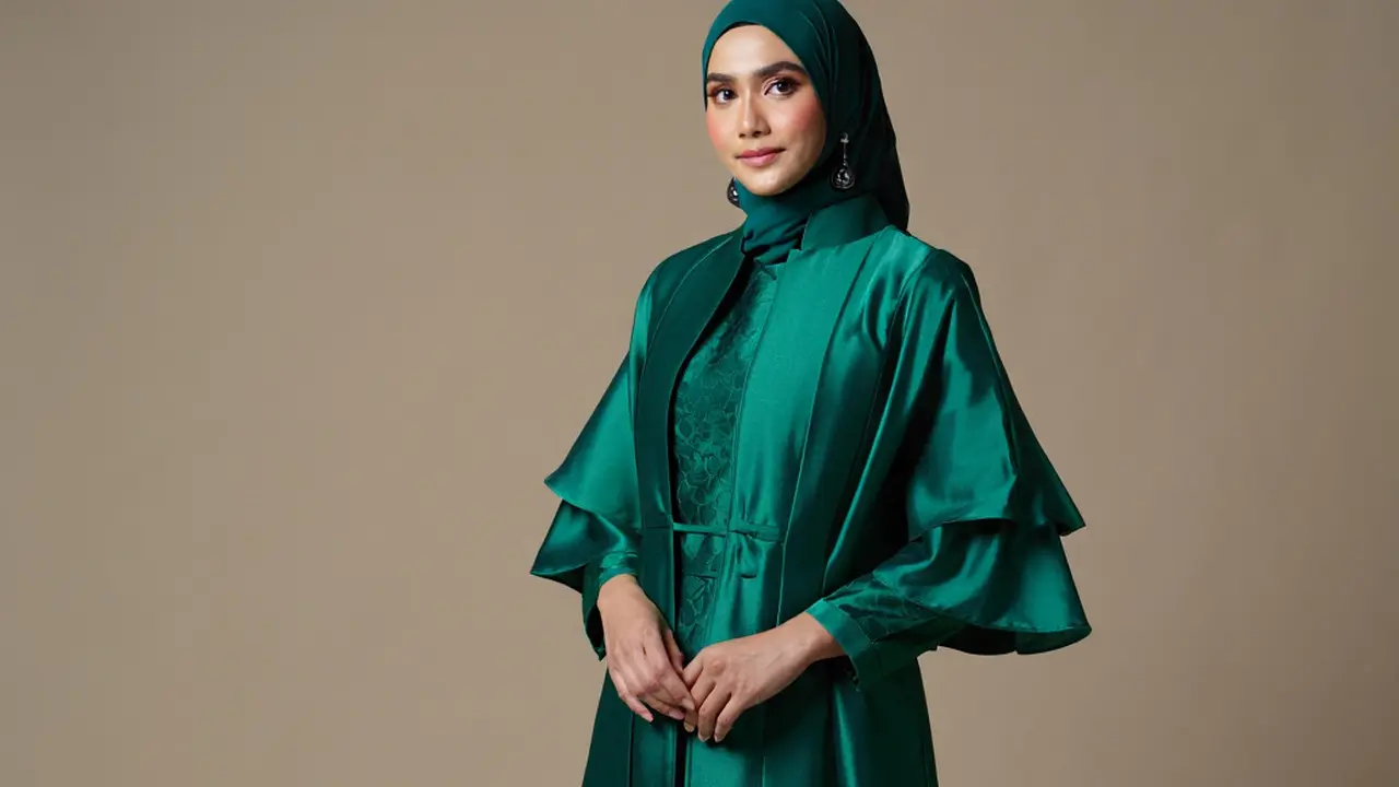 Gamis Brokat Kombinasi Lengan Tiga Lapis Terbaru 2025 (Foto: Reve Art AI)