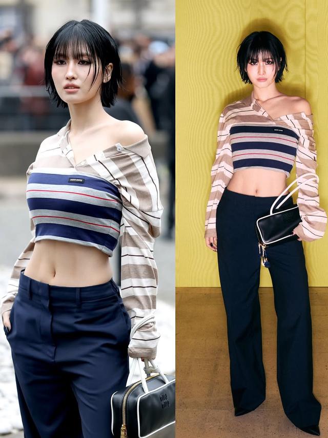 Potret Cantik Momo TWICE Pamer Perut Rata di Paris Fashion Week (credit: instagram/sobrikorea)