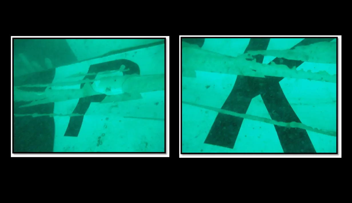 Tim surveyor menemukan puing berukuran 10 x 5 x 3 meter di dasar laut dekat titik jatuhnya pesawat Air Asia QZ8501, Selat Karimata, Rabu (7/1/2015).(Dokumentasi TNI)