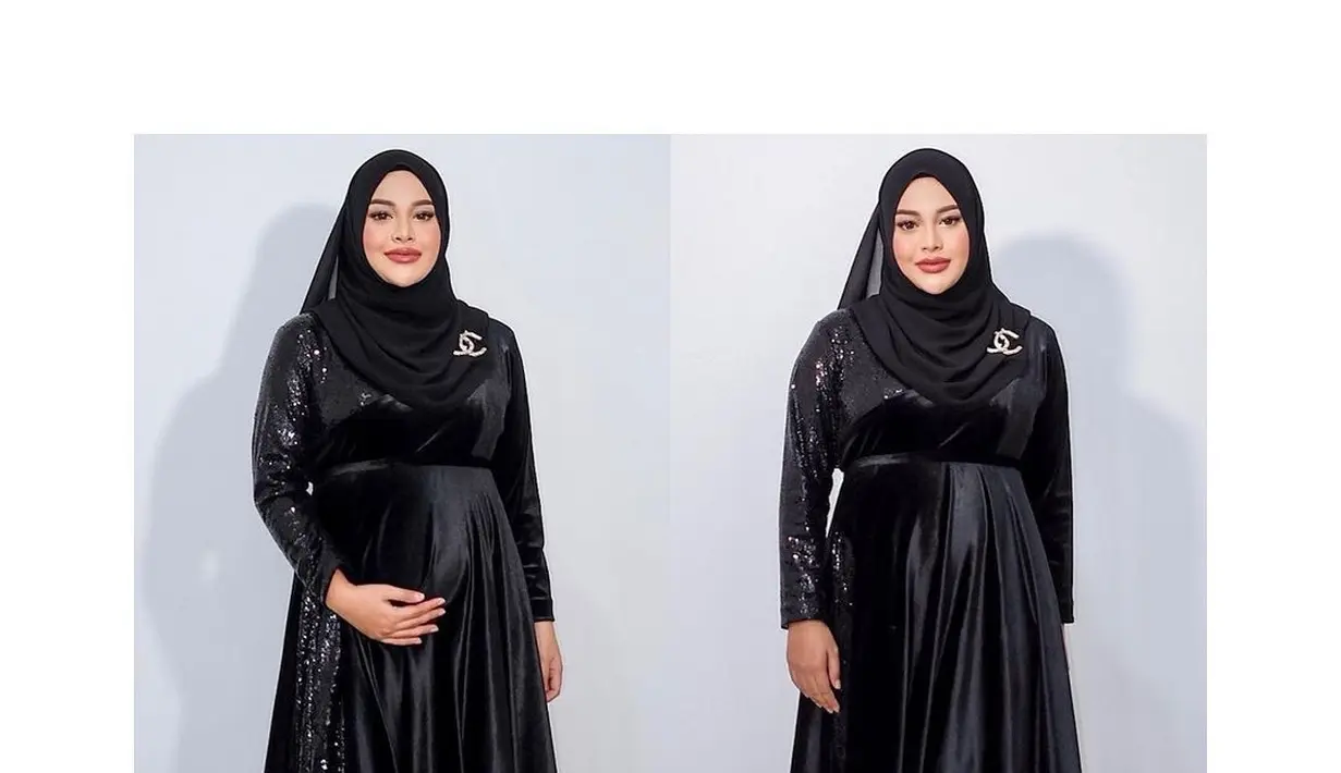 Gaun hitam yang tak kalah mewah namun lebih halus ini rancangan Renzi Lazuardi yang menggabungkan dua fabric, polos dan mengilap. (Foto: Instagram @erichalamin)