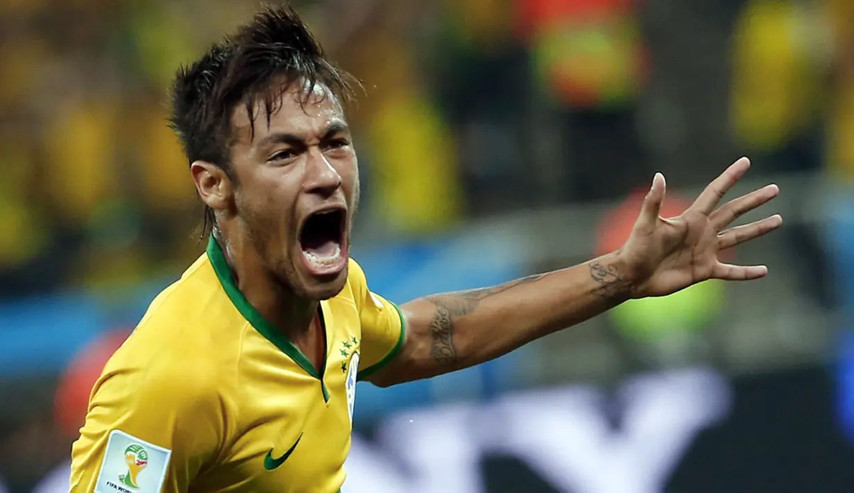 Pemain depan Brasil, Neymar, masuk dalam daftar pencetak gol terbanyak pekan pertama Piala Dunia 2014 dengan dua gol, (19/6/2014). (REUTERS/Dylan Martinez)