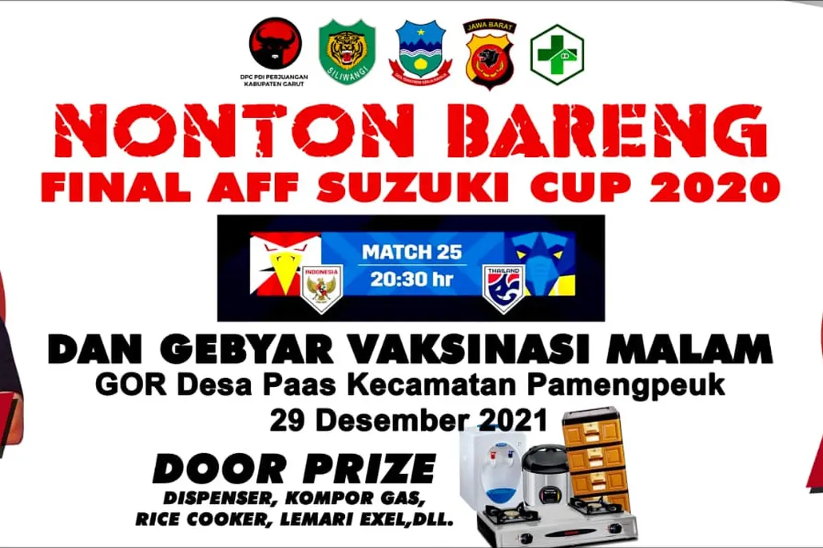 Nonton bareng final AFF yang digelar malam hari, diharapkan mampu mengumpulkan jumlah massa yang signifikan, untuk menyukseskan pelaksanan vaksinasi Covid-19.