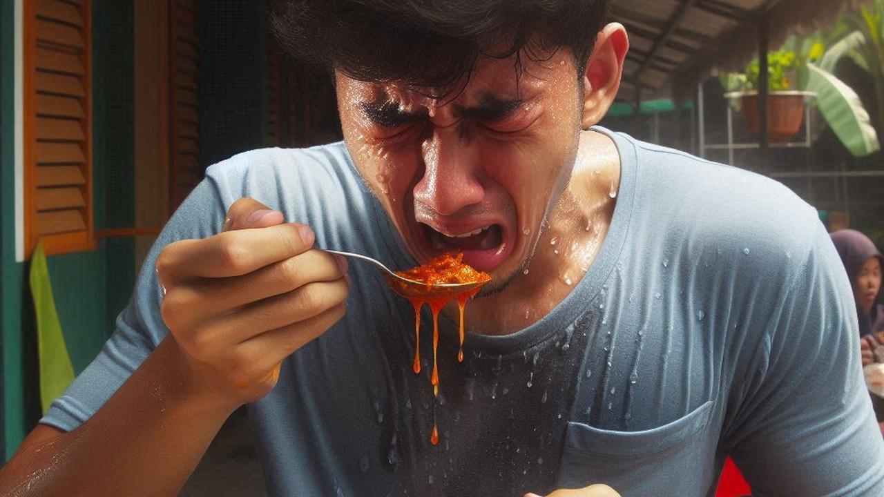 Ilustrasi Makan Makanan Pedas