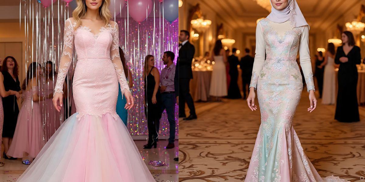Ilustrasi Long Dress Brokat Pastel Model Mermaid