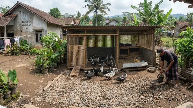 Model kandang entok yang mudah dibersihkan yang anti bau dan tidak ganggu tetangga model kandang dengan lantai kerikil