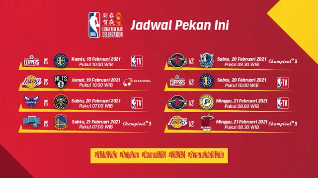 Jadwal NBA 2020/2021 pekan sembilan di Vidio