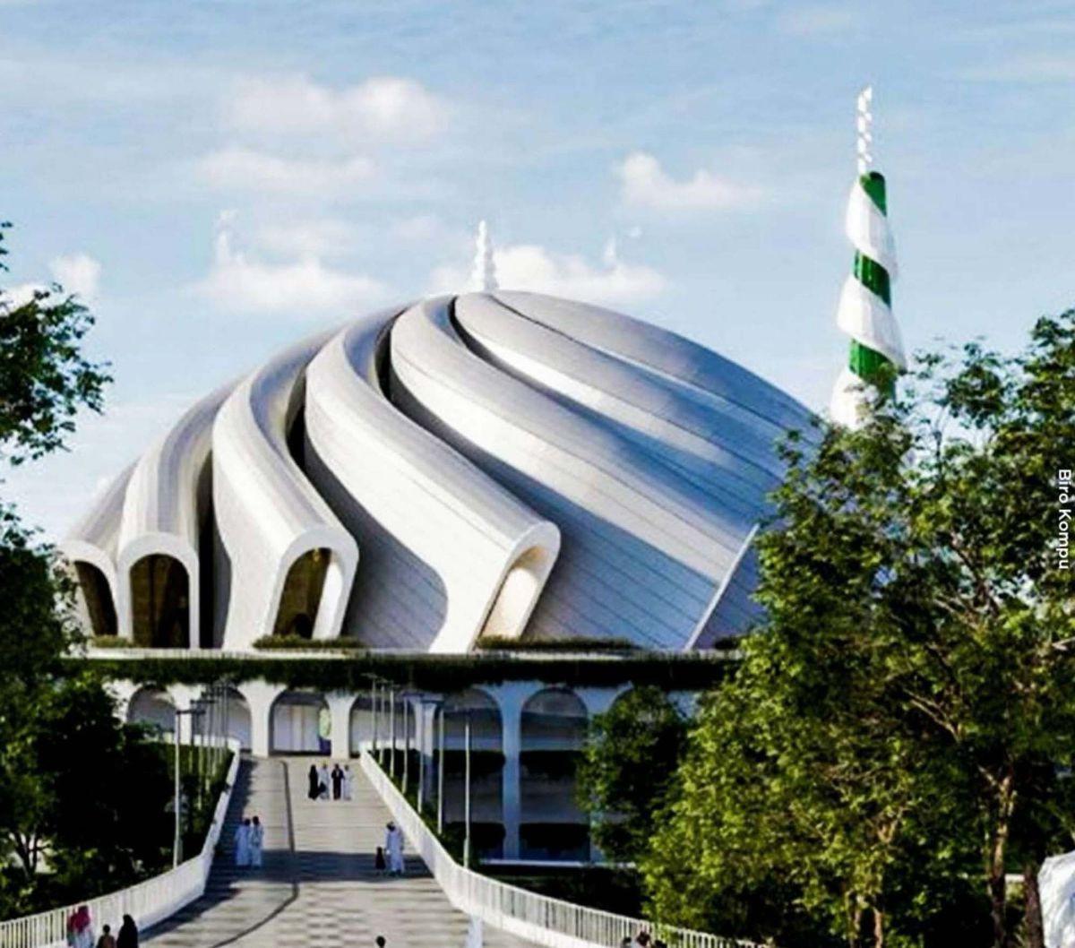 Presiden Joko Widodo didampingi Menteri Pekerjaan Umum dan Perumahan Rakyat (PUPR) Basuki Hadimuljono melakukan peletakan batu pertama atau groundbreaking pembangunan Masjid Negara Ibu Kota Nusantara (IKN), pada Rabu (17/1/2024).