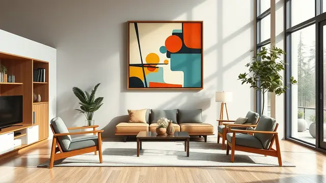 rumah gaya mid-century modern (ilustrasi by qwen.ai)