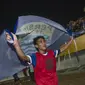Muhammad Taufiq merayakan kemenangan Persib atas Arema di Stadion Jakabaring Palembang (ANTARA FOTO/Rosa Panggabean)