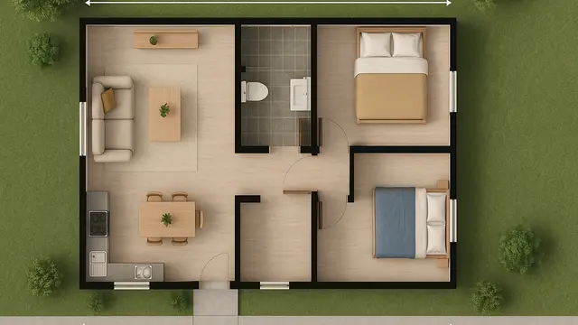 Rumah Sederhana 1 Lantai dengan 2 Kamar Tidur (Foto: Rizka Nur Laily via ChatGPT)