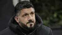 Pelatih AC Milan, Gennaro Gattuso, saat melawan F91 Dudelange pada laga Liga Europa di Stadion San Siro, Kamis (29/11). AC Milan menang 5-2 atas F91 Dudelange. (AP/Luca Bruno)