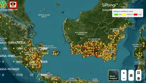 Sebaran Titik Api Kebakaran Hutan Kalimantan dan Sumatera Hari Ini