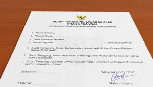 Contoh Surat Tanggung Jawab Mutlak Orang Tua Untuk Daftar SPMB. (Gemini AI)
