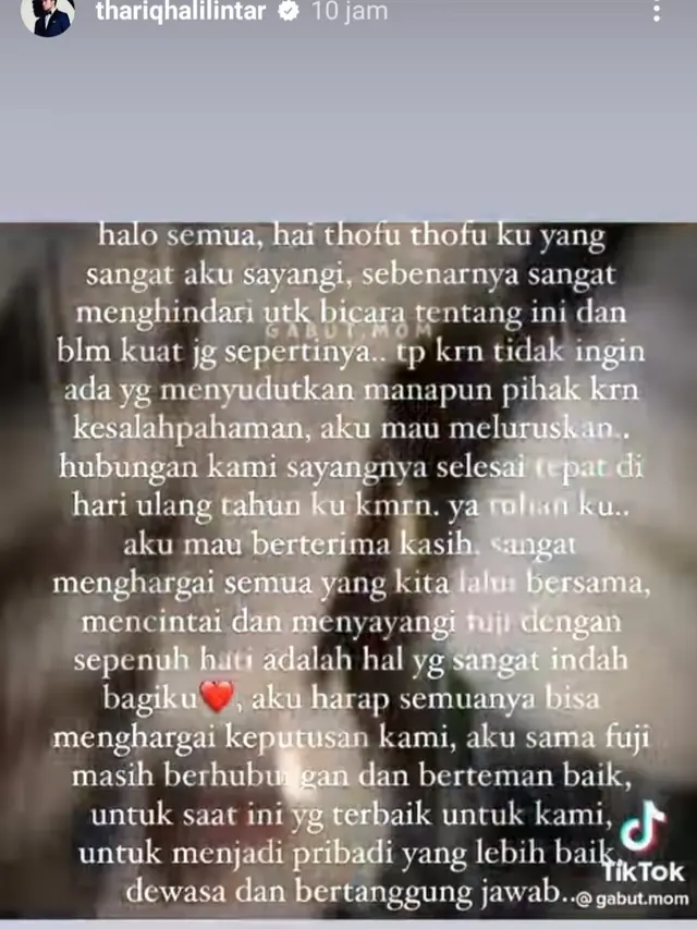 Unggahan Thariq Halilintar putus cinta dengan Fuji. (Foto: Dok. Instagram @thariqhalilintar)