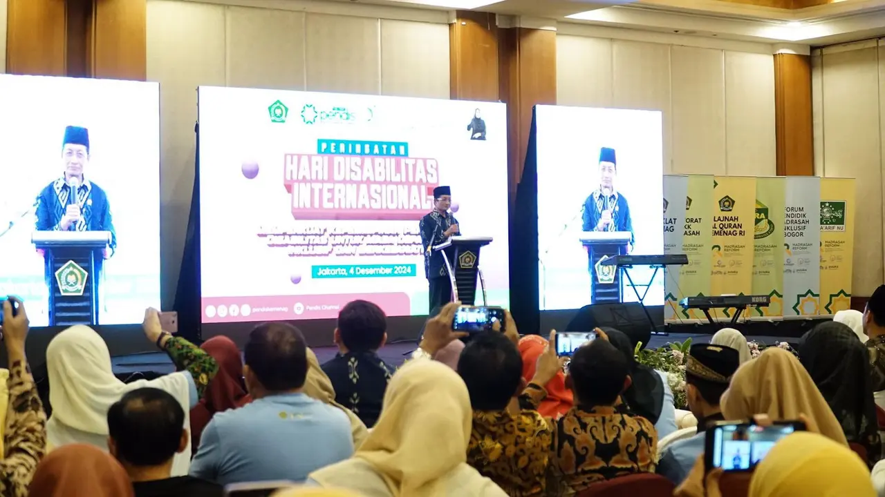 Menteri Agama Nasaruddin Umar saat menghadiri peringatan Hari Disabilitas 2024 di Jakarta pada Rabu malam (4/12/2024). (Istimewa)