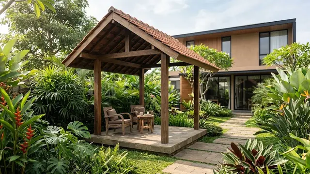 Gazebo Kayu dengan Atap Pelana