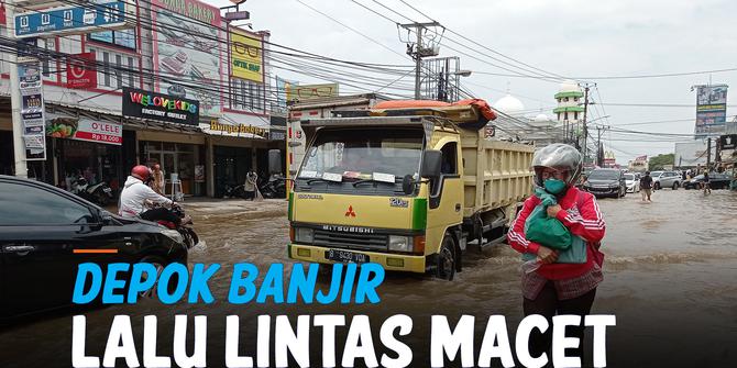 VIDEO: Mampang Depok Terendam Banjir, Lalu Lintas Jalan Raya Sawangan Macet