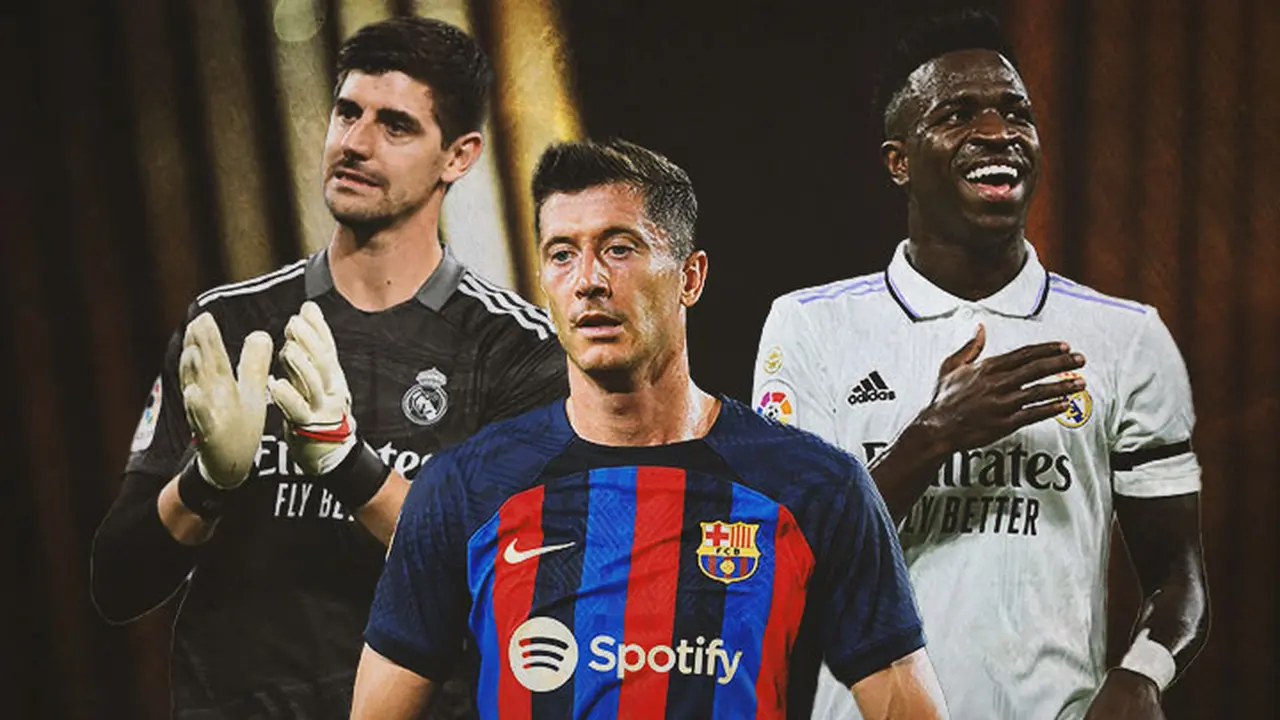 Ilustrasi - Thibaut Courtois, Robert Lewandowski, dan Vinicius Junior Nunasa Ballon d'Or 2022
