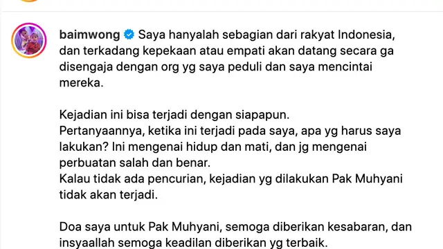 Unggahan Baim Wong. (Foto: Dok. Instagram @baimwong)