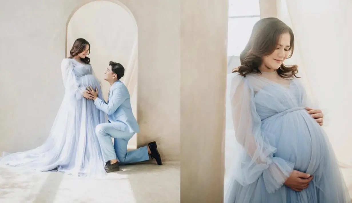 Masayu Clara dan Qausar Harta tengah menantikan kelahiran anak pertama mereka. Kebahagiaan keduanya berlipat karena buah hati yang dinanti adalah anak kembar. [Foto: IG/hazel.photohouse/darwin.hazel].