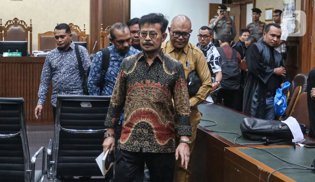 Syahrul Yasin Limpo dinilai terbukti secara sah dan meyakinkan telah melakukan pemerasan di lingkungan Kementerian Pertanian (Kementan) RI. (Liputan6.com/Angga Yuniar)