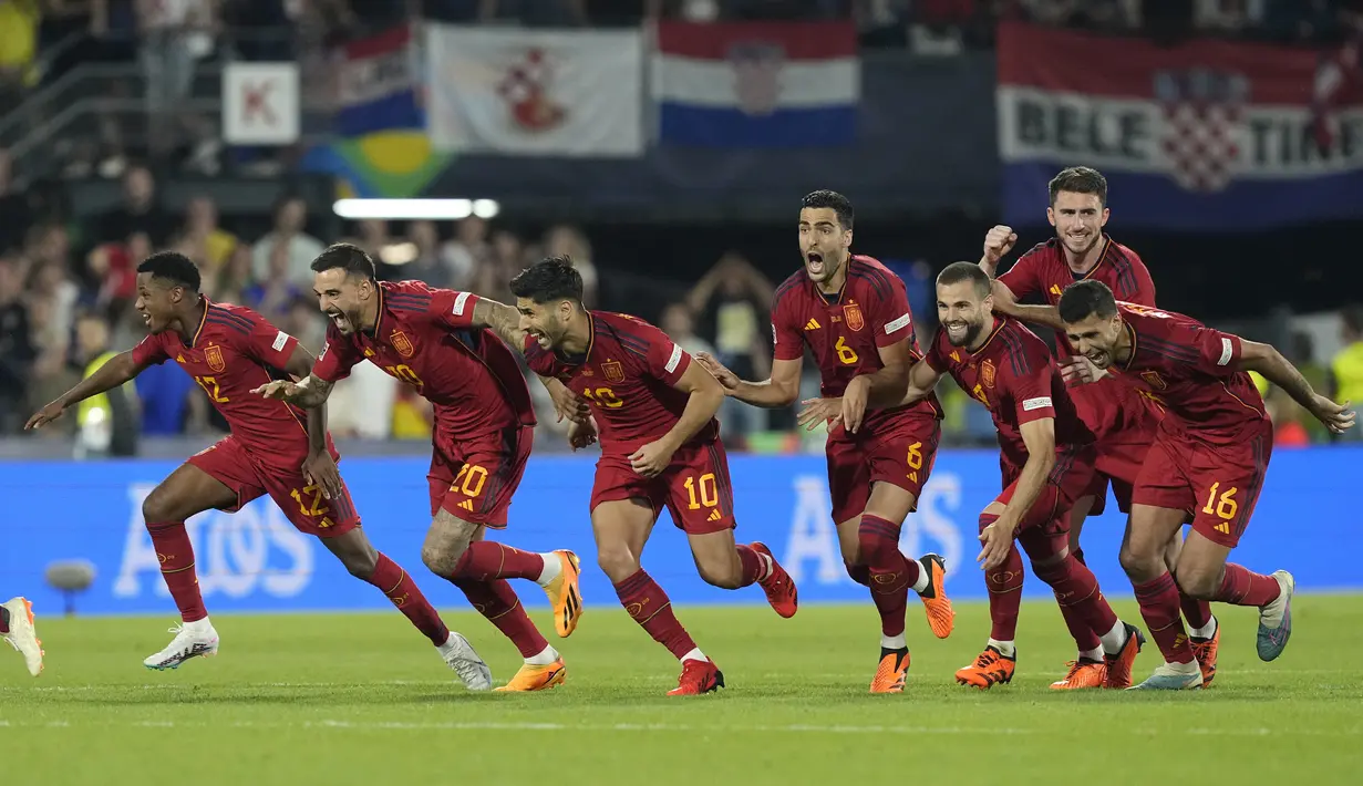 Spanyol berhasil menjadi juara UEFA Nations League 2022/2023.  (AP Photo/Martin Meissner)