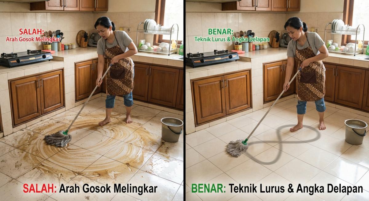 Menggosok Lantai dengan Arah yang Salah