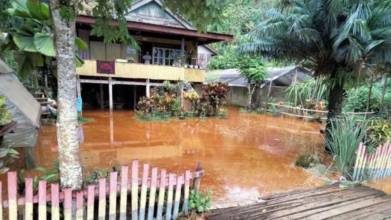 Tanggul tambang PT CNI Kolaka Bocor, hingga menyebabkan kebocoran di oemukiman warga.(Liputan6.com/Dokumen warga Desa Punre Waru)