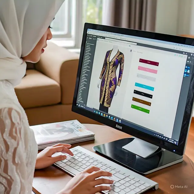 Seseorang sedang desain baju online di komputernya