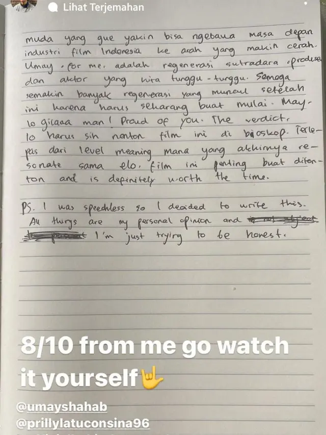 Tulisan Tangan Iqbaal Ramadhan