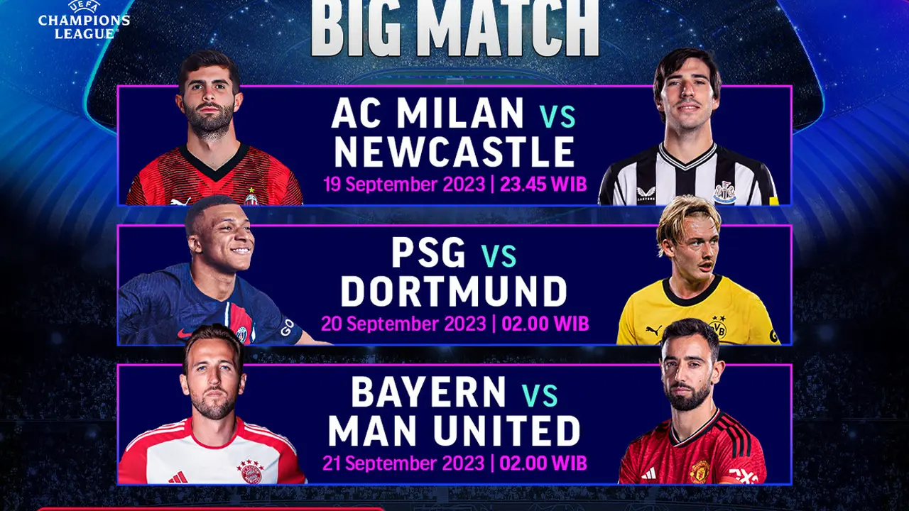 Jadwal live streaming big match liga champions, 19-21 September 2023 di Vidio
