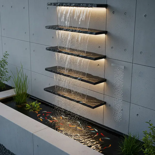 Model Kolam Ikan Mini Air Terjun di Teras Rumah