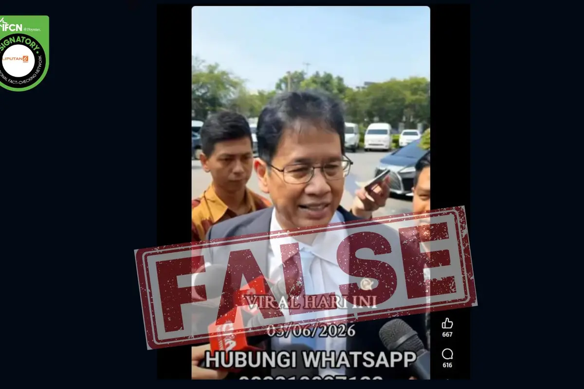 Tangkapan layar Cek Fakta Liputan6.com menelusuri klaim video Purbaya umumkan pembagian hibah Rp 250 juta untuk setiap kepala keluarga.