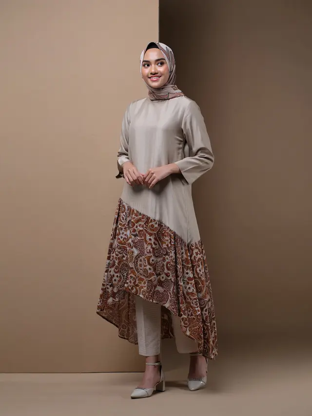 Midi Dress Muslim Kombinasi Batik Modern