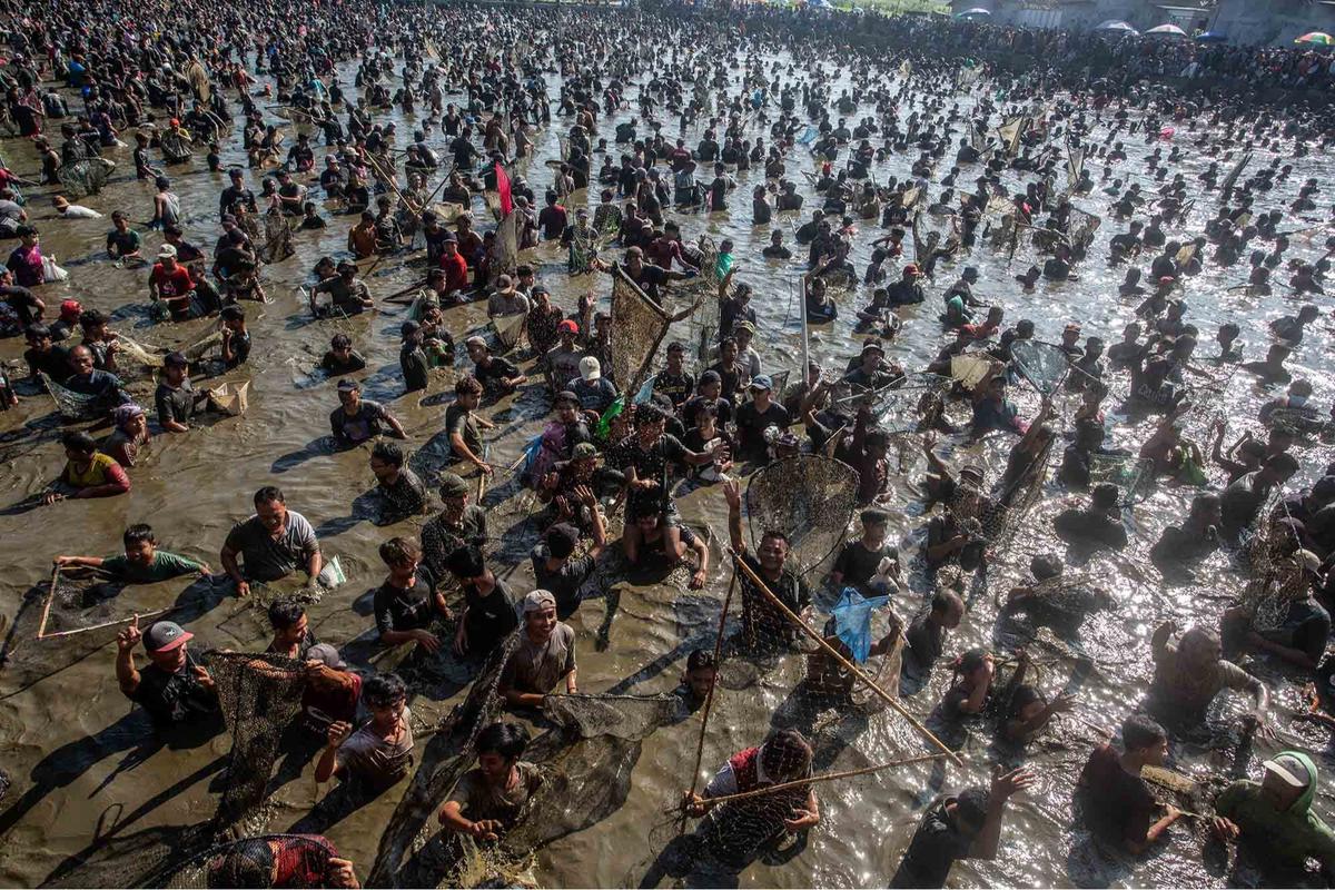 FOTO: Serunya Festival Memet Ikan di Klaten, Ribuan Warga Serbu Embung Gemblegan