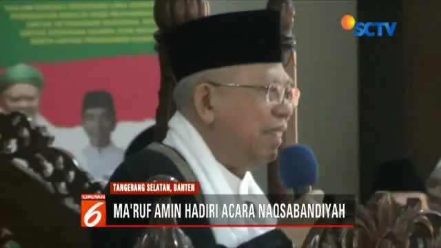 Calon Wakil Presiden Ma'ruf Amin menyampaikan ceramah kebangsaan di acara Thoriqoh Qodariyah Nasqabandiyah di Pondok Pesantren Jagat'arsy, Serpong, Tangerang Selatan, Banten.