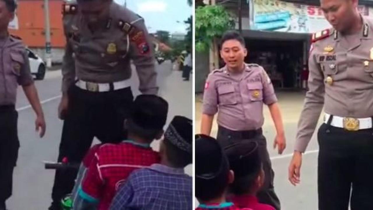 Polisi berhentikan tiga bocah yang kendarai satu motor kecil