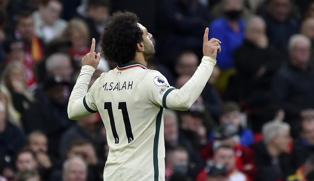 Dengan tambahan 3 gol, kini Mohamed Salah menjadi pemain Afrika dengan koleksi gol terbanyak di Liga Inggris dengan 106 gol, mematahkan rekor sebelumnya yang dipegang Didier Drogba dengan 104 gol. (AP/Rui Vieira)